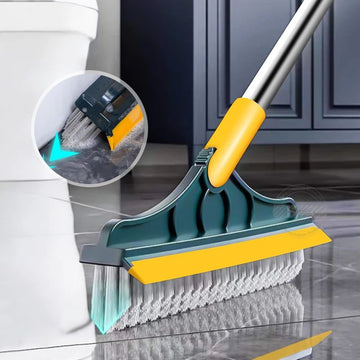 Floor Scrub Brush 2-in-1 with Long Handle – Removable Wiper, Magic Broom & Squeegee for Tile, Kitchen & Bathroom Cleaning Tools